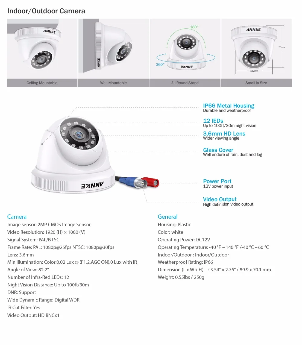 ANNKE 1080P 8CH CCTV камера DVR система 4 шт. IP66 Водонепроницаемая МП белая купольная камера s домашний комплект видеонаблюдения