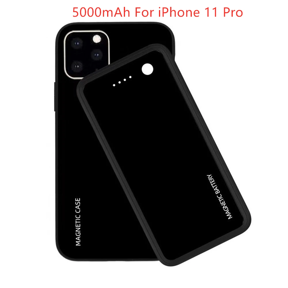 5000mAh black Батарея чехол для iphone 11 Pro Max Магнитная Беспроводная зарядка батареи для iphone 11 2 в 1 внешняя задняя упаковка батарея Чехол - Цвет: 5000mAh black