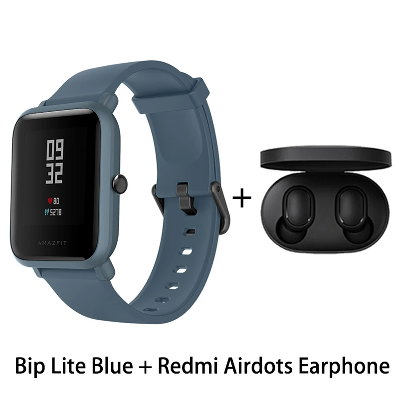Оригинальные Смарт-часы Amazfit Huami Bip Lite 2, gps, 45 дней, батарея глонесс, пульсометр, умные часы HUAMI, глобальная версия - Цвет: blue add airdots