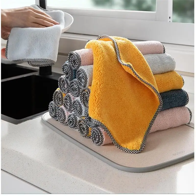 

4 Pcs Kitchen Dish Cloth Towels Dishcloths Absorbent Wash Cloth Nonstick Oil Washable Fast Drying Dish Rags Cleaning Tools