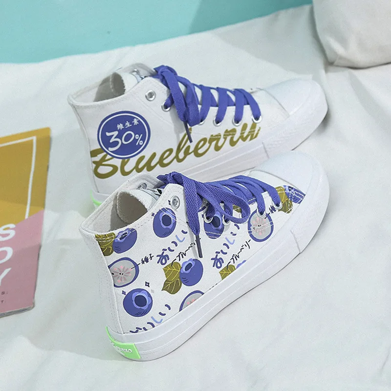 

2020 Spring New Style Hight-top Canvas Shoes Women's Hand-Painted Candy Color Shoes Korean-style Students Trend White Shoes