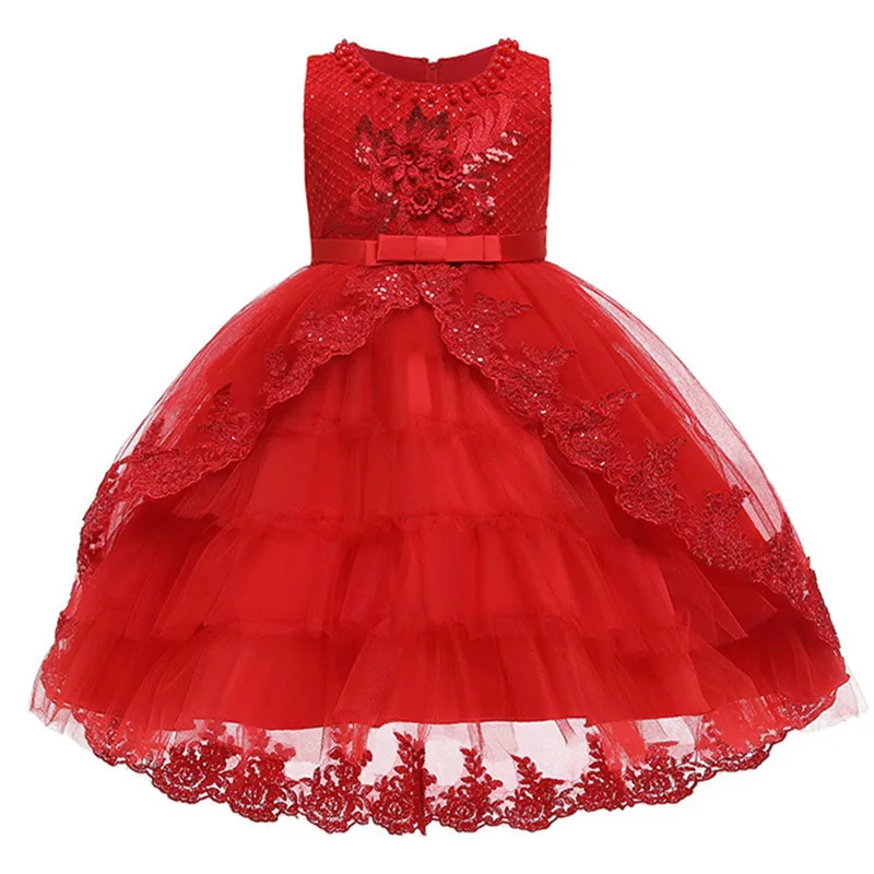 Платье с цветочным узором для девочек; элегантные вечерние платья принцессы на свадьбу; Рождественская Одежда для маленьких девочек; Детские платья для девочек - Цвет: red