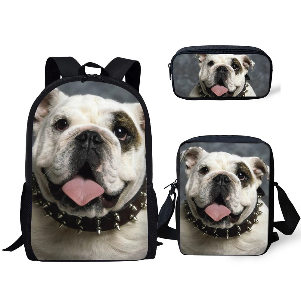 

HaoYun Kids Backpack Clever Bulldog Prints Pattern School Bags Lively Animal Design 3PC/Set Students Back to School Book Bags