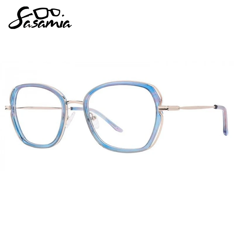 

Woman Glasses Frames Fashion Transparent Lady Eyeglasses Wearing Crystal with Metal Patchwork Prescription Brand Design SASAMIA
