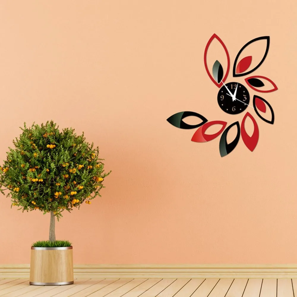 3D DIY Flower Wall Clock DIY Mirror Clocks Modern Design Clocks For Home Decor Creative Gift Clock Fashion Home Supplies