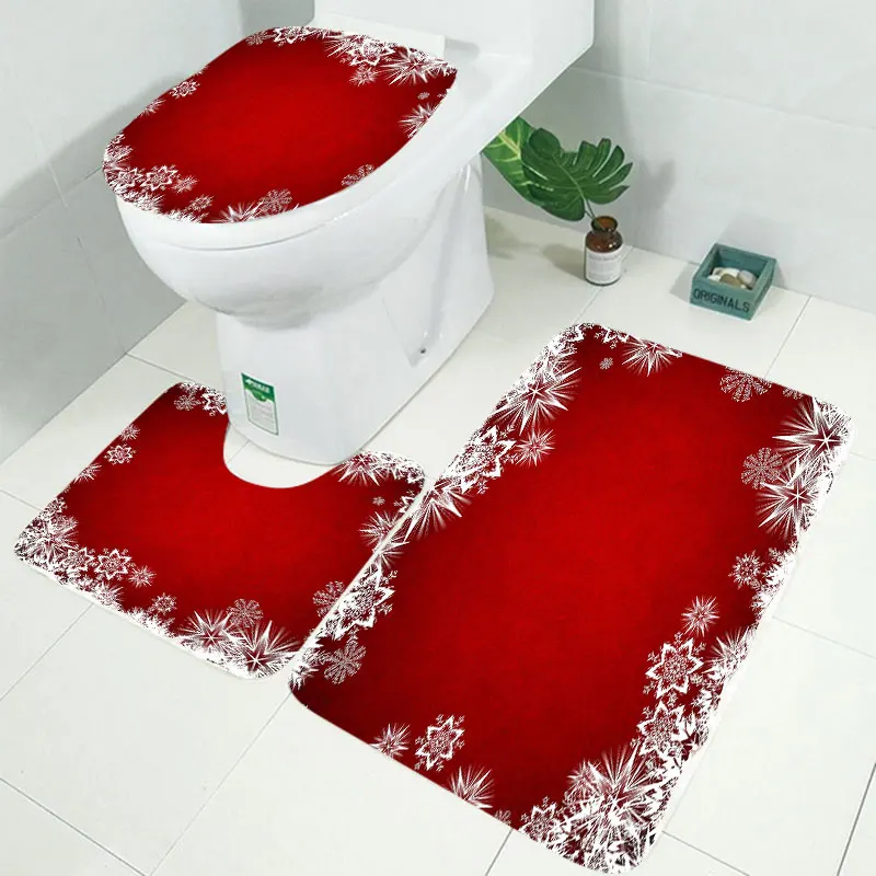RS004 3pcs Mat set 10 типов водонепроницаемых занавесок для ванной, Рождественская занавеска, снежный принт, занавеска для ванной, покрытие для туалета, коврик, набор, Нескользящие коврики - Цвет: RS004 3pcs Mat set