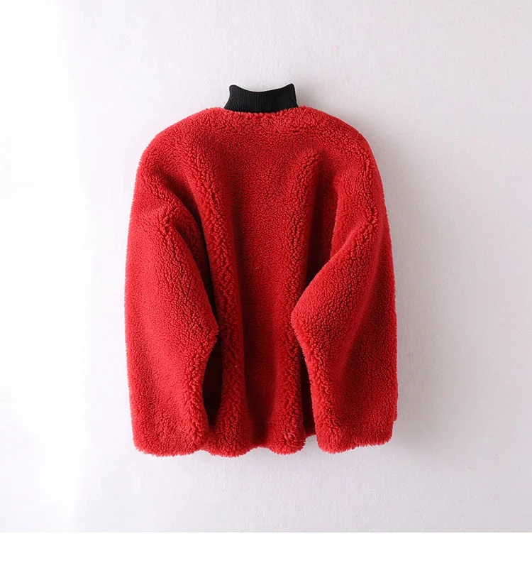 Abrigos mujer invierno зимнее пальто для женщин, настоящая цена, Овечья Меховая куртка, шерсть, короткая одежда, верхняя одежда с круглым вырезом, розовое пальто