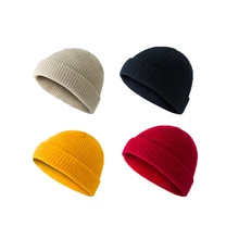 Новая женская зимняя вязаная короткая Дыня с манжетами, одноцветная Кепка с черепом, мешковатая Ретро шапка для катания на лыжах, рыбацкая шапочка, мешковатая шапка