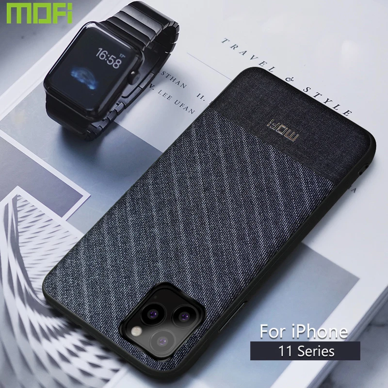 

For iPhone 11 Case For iPhone 11 Pro Case Mofi For iPhone 11 Pro Max Cover Back Soft Man Men Dark Blue Chambray Stripe Cloth