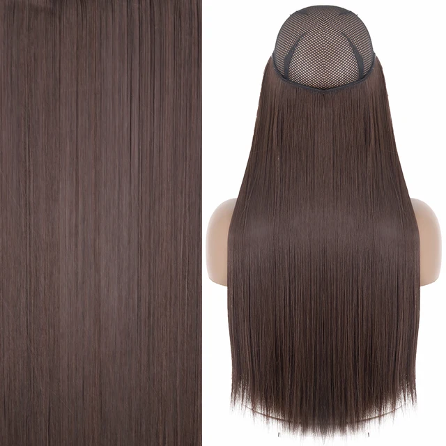 Synthetic No Clip Invisible Wire Hair Extensions Straight Natural Black Blonde One Piece False Hairpiece Halo Hair Extension Z-4