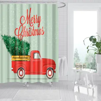 

Waterproof Thicken Christmas Tree Red Car Bathroom Polyester Mildew Proof Bath Tub Curtain with 12 pcs Hooks