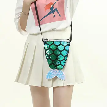 

Fashion Women Shoulder Bags Glitter Colorful Sequins Cartoon Fish Tail Messenger Crossbody Bag Ladies Laser Splicing Handbag