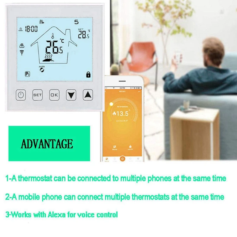 Wifi беспроводной термостат температуры для кулера/вентилятора/электрического камина/подогрева пола, с Google Home