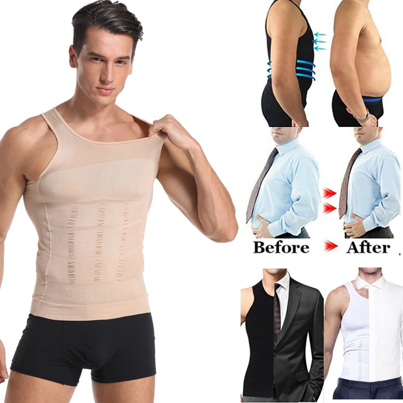Men Slimming Body Shaper Posture Corrector Vests Abdomen Compression Shirts Tops