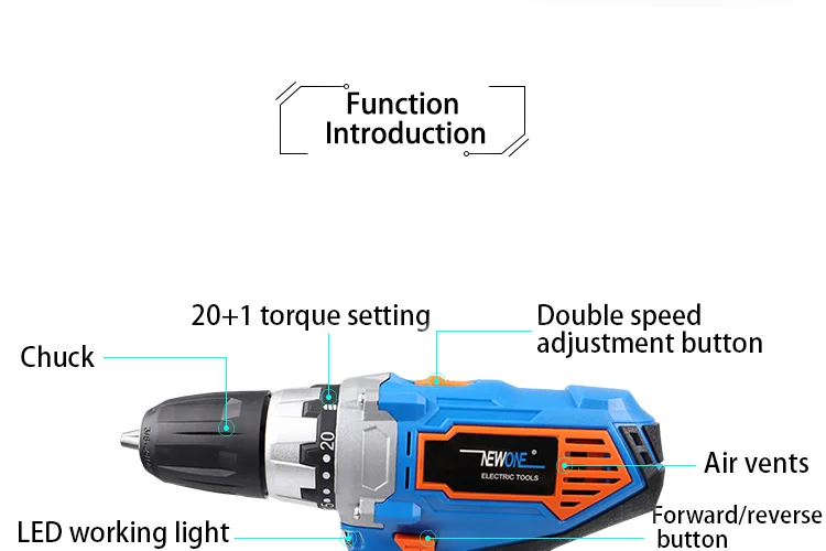 NEWONE 16V мини аккумуляторная дрель 3/8-дюймовый никель-кадмиевый аккумулятор, САПР для электрического шуруповерта Беспроводной Мощность с 2-Скорость