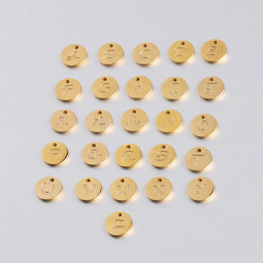 gold color 26pcs Fnixtar 10 мм зеркальные полированные буквы из нержавеющей стали A-Z шармы в виде букв с коррозийной гравировкой букв Шарм 26 шт./партия - Окраска металла: gold color 26pcs