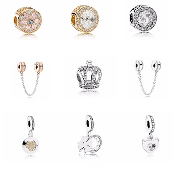

Fit Pandora Bracelets 925 Sterling Silver Retro Diverse Bead with Clear CZ Safety Chain DIY Bracelet Pendants Jewelry Making