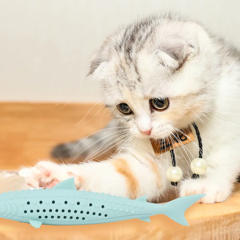 

Silicone Cat Chew Toys Pet Catnip Molar Teeth Cleaning Simulation Fish Shape Training Interactive Toy for Cat Wagging Supplies