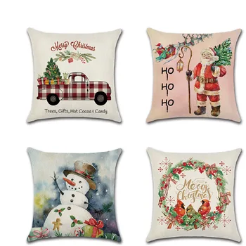 

Cartoon Christmas Linen Cushion Cover Decorative Pillowcase Snowman Santa Claus Car 45*45cm Pillow Case