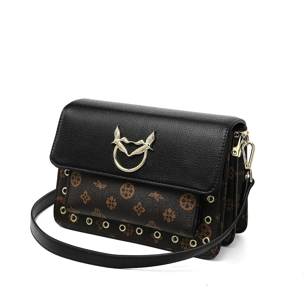 

[Coffee Printed] Shoulder WOMEN'S Bag 2019 New Style Fashion Brand Contrast Color Single-shoulder Bag for Women
