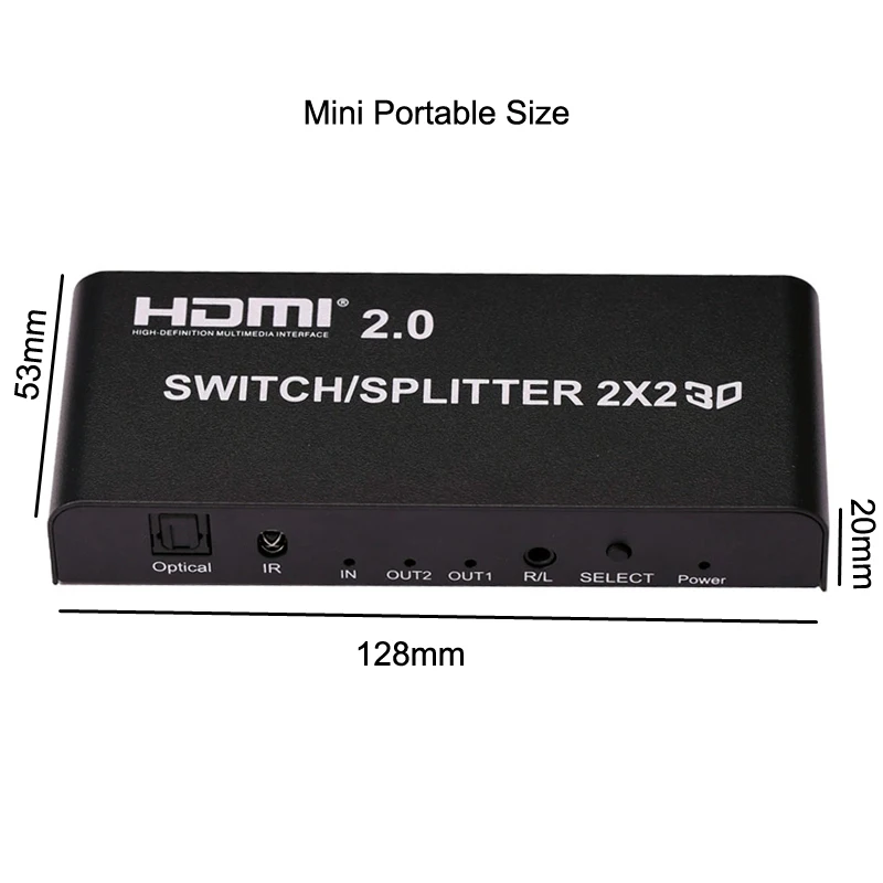 HDMI 2,0 переключатель сплиттер 2x2 3D с оптическим R/L аудио поддержка 4K 60Hz 1080P 4K x 2K 1X2 HDMI сплиттер 1x4 для PS4 ноутбука ПК к телевизору