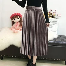 Модная плиссированная юбка, милая Женская юбка с эластичным поясом, женские юбки средней длины, Jupe