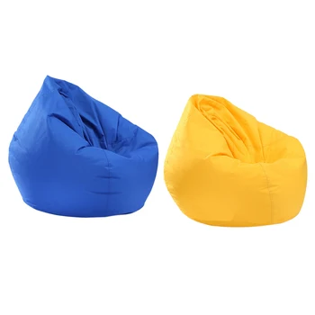 

Set of 2 Large Stuffed Animal Storage Bean Bag Chair Covers for Kids, Teens and Adults - Blue & Yellow