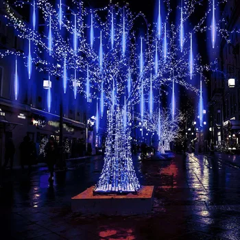 

ABEDOE New Year 30cm 50cm Outdoor Meteor Shower Rain 8 Tubes LED String Lights Waterproof For Christmas Wedding Party Decoration
