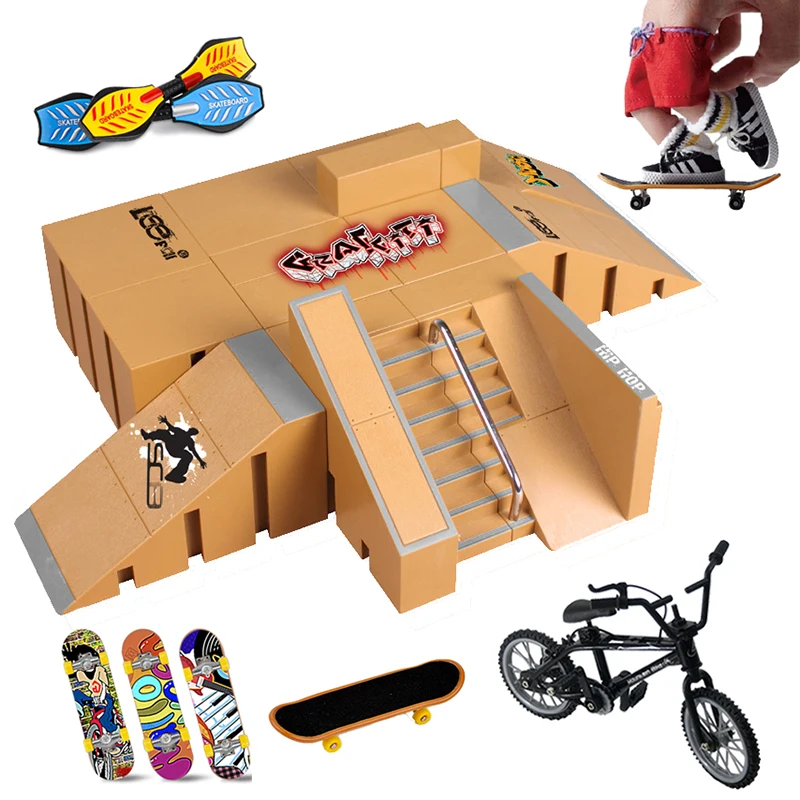 Finger Skateboard Kit Finger Bike BMX Mini Two Wheel Scooter Board Skate Fingers Sport Training Props Ramps Skate Park Toys finger skateboard toys fingerboard set finger bike toys bike toys