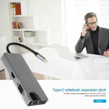 

USB C HUB To USB3.0 HDMI VGA RJ45 Gigabit Ethernet SD / TF Port Converter 8 In 1 Brand New And High Quality