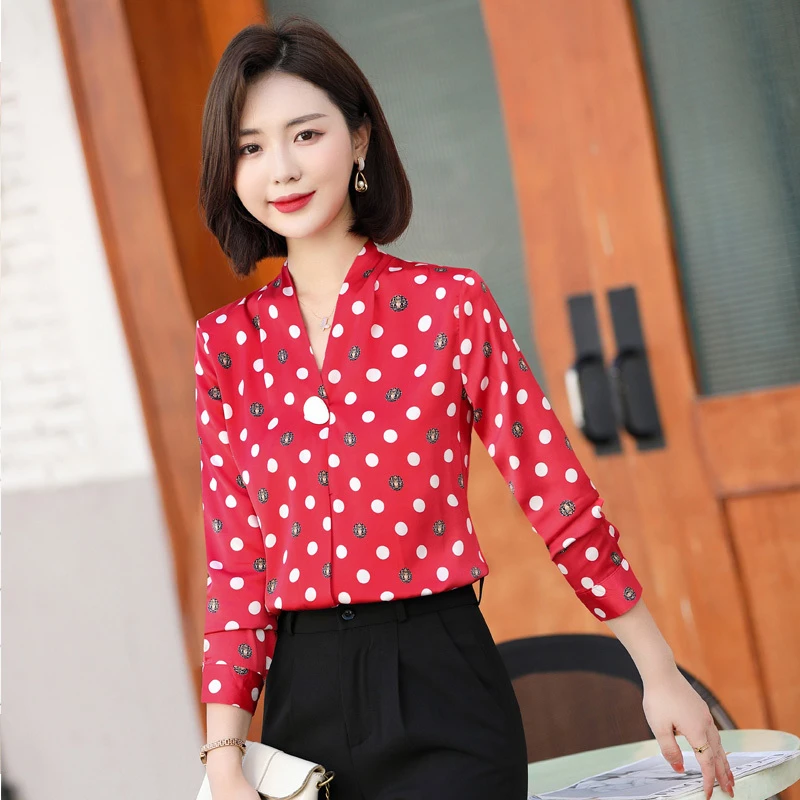 rojas elegantes para mujer, blusas de manga para oficina, prendas de vestir informales, talla grande, Otoño, 2021|Camisa| - AliExpress