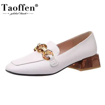 

Taoffen Genuine Leather Women Pumps Fashion Buckle Thick Heel Shoes Woman Dress Office Lady Daily Street Footwear Size 34-40