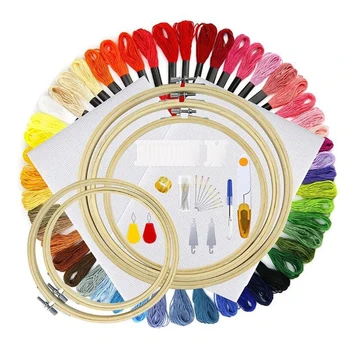 

50/100 Colors Embroidery Threads Sets Sewing Embroidery Circle Needles Hoops Kits Cross Stitch DIY Knitting Tools for Beginner