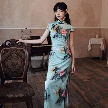 

Plus Size S-5XL Women Traditioonal Chinese Dress Flower Elegant Silk Cheongsam Slim Long Qipao