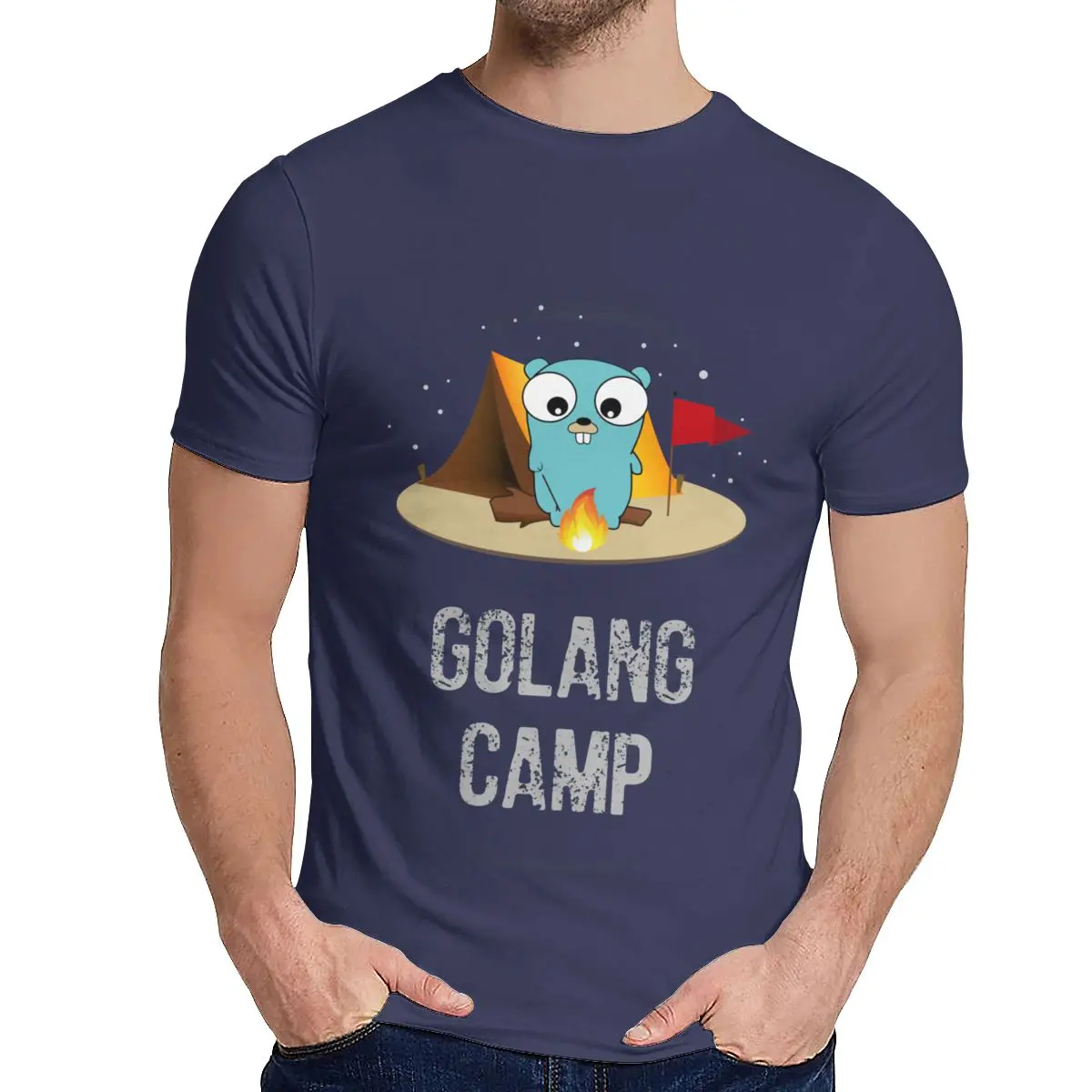 Мужская футболка Golang Gopher Мягкий Топ вокруг шеи Винтажная Футболка - Цвет: Тёмно-синий