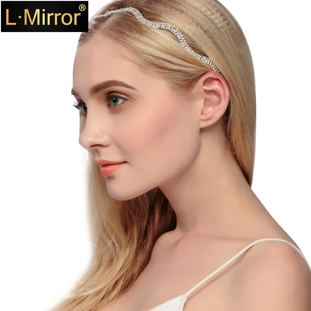 

L.Mirror 1Pcs Fashion Handmade Rhinestone Bridal Crystals Hairband Beads Women Headband with Rubber Band