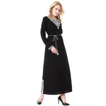 

Lace solid color Muslim Dress Women Dubai Abaya Black Robe Long Sleeve Cardigan Kaftan Elegant Design Maxi Dresses Clothes 11.4