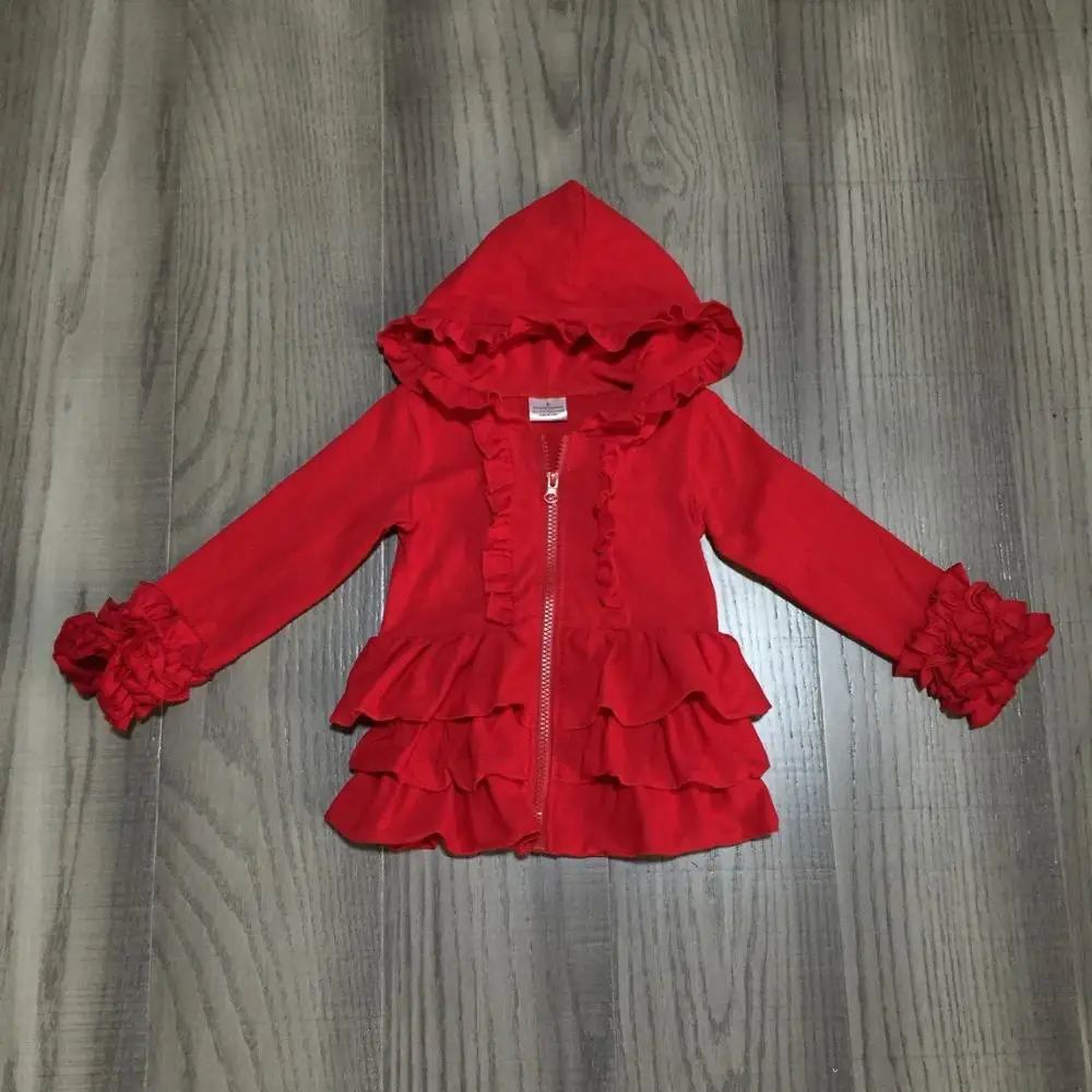 baby girl top clothes girls fall/winter hoodie solid red/yellow coat with ruffle children kids fashionable clothing