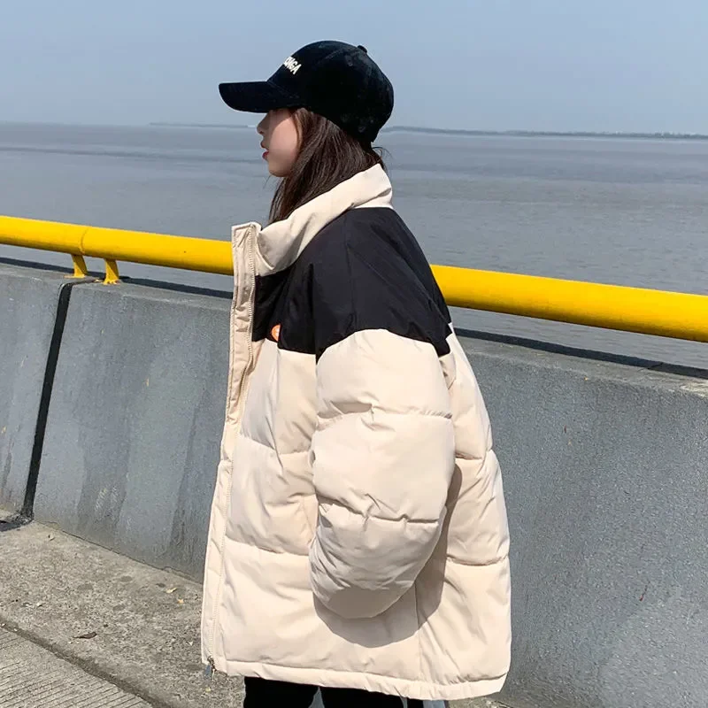 

Bread Coat Short Anti-season Down Cotton Coats Women's Color Matching Loose Winter Outerwear Small Padded Jacket 2021 New Style