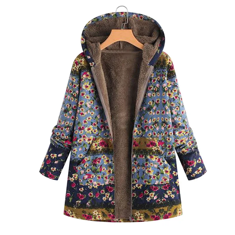 WENYUJH Новое дизайнерское Женское пальто в этническом стиле, зимнее большое пальто с принтом, теплые куртки, женское плотное флисовое Свободное пальто, верхняя одежда