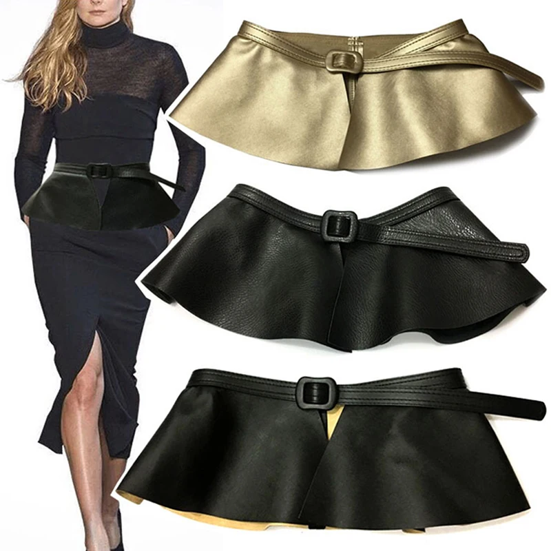 

New Causal Leather Skirt Ruffle Wide Belts Women Cummerbunds Women Decorated Personality Cummerbunds Femme Clothing Accessories