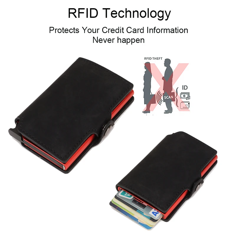 DIENQI красный кожаный мужской держатель для карт протектор RFID карты карман унисекс Автоматическая всплывающая визитница чехол ID cardholder