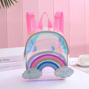 

Cartoon Rainbow Unicorn PVC Transparent Backpack For Children Plush kindergarten Small SchoolBag Girls School Bags Mini Backpack