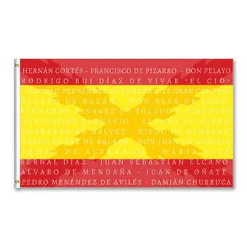 

Flag of Spain with the shadow of the Cross of Burgundy and the name of great Spanish soldiers soldiers and conquerors of history