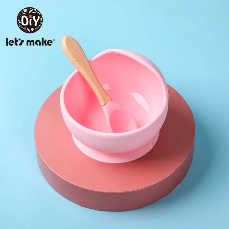 01 Let'S Make 1 набор силиконовых детских бутылочек, водостойкая ложка, Нескользящая силиконовая миска, посуда, детские товары, детская тарелка - Цвет: 01