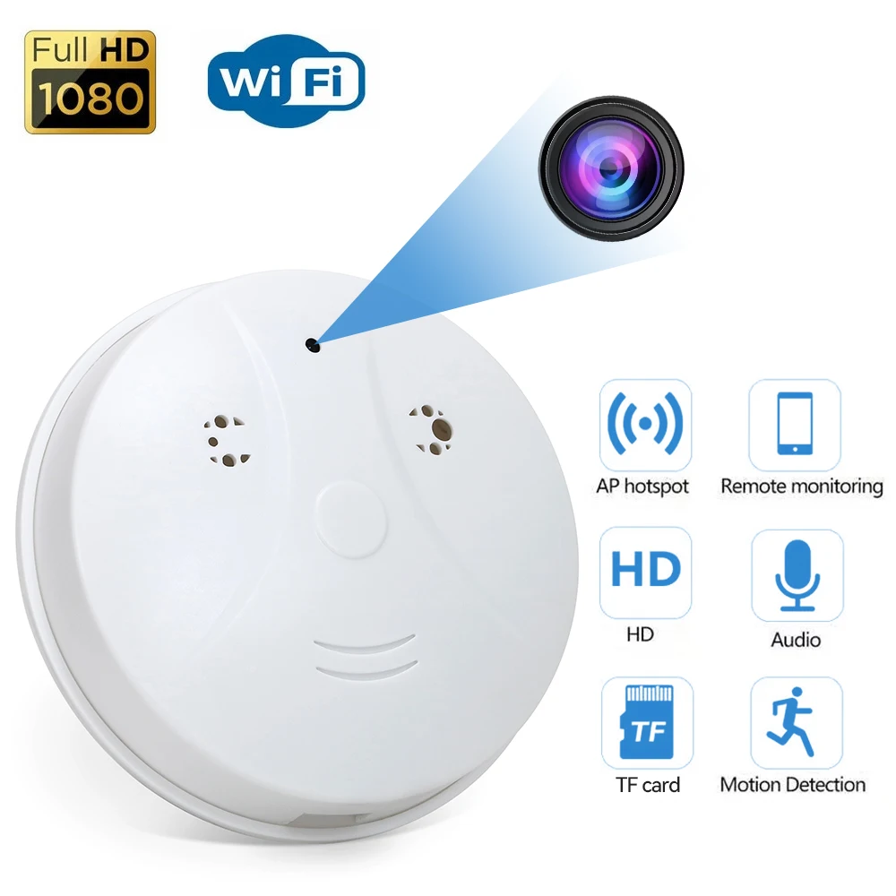 Мини-камера с функцией обнаружения дыма 1080P HD Wi-Fi | Электроника