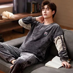 Regular Men's Pajamas Set 2021 Winter Long Sleeve Casual Homewear Coral Fleece Warm and Breathable