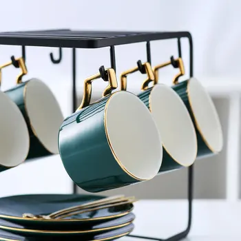 

NIMITIME 3PC European Style Ceramic Golden Inlay Coffee Spoon Cup and Saucer Set Household Afternoon Tea Cup Set