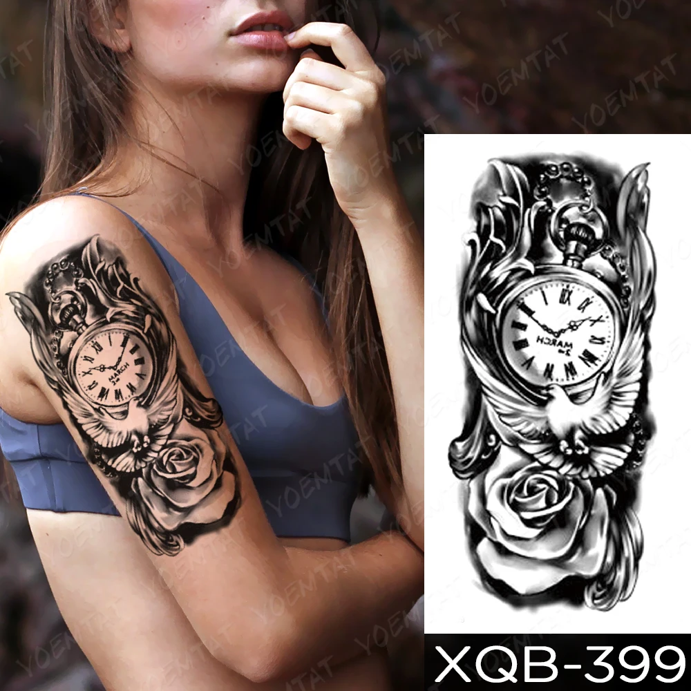 Tatouage Colombe Bras Femme Autocollants de tatouage temporaire, horloge, chaînes de Rose, oiseau,  colombe, bras, faux tatouage, Art corporel transférable, pour homme et femme  | AliExpress
