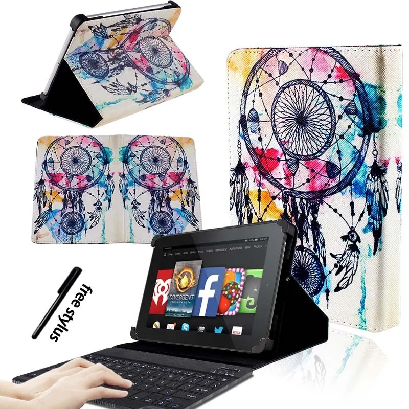 Dream Catcher KK&LL для Amazon Fire 7(5/7/9th Gen, выпуска) с Alexa Bluetooth клавиатура+ Кожаная подставка для планшета Чехол-книжка - Цвет: Dream Catcher